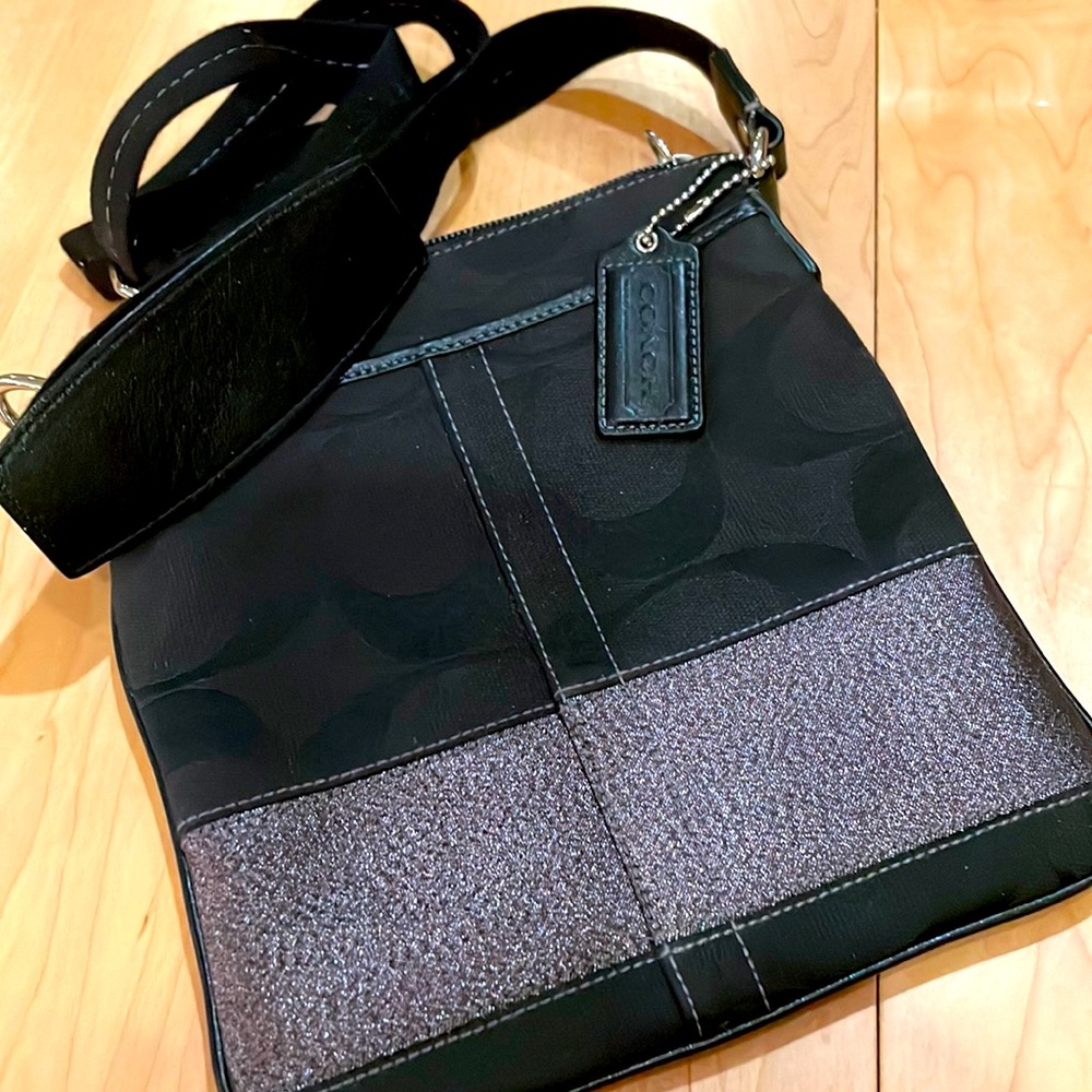 Coach crossbody, never used. Black with silver hardware, Tiffany blue lining.